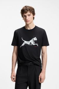 Cotton-jersey T-shirt with animal artwork, Black