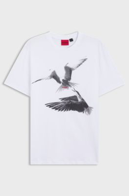 T-Shirt aus Baumwoll-Jersey mit Tier-Artwork, Wei&szlig;