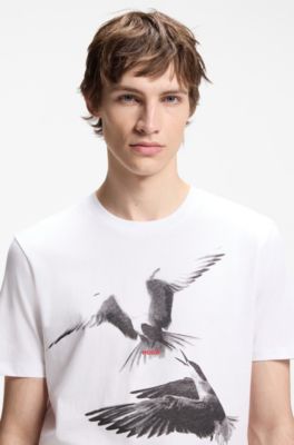 Cotton-jersey T-shirt with animal artwork, White