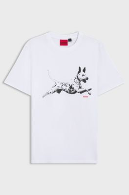 Cotton-jersey T-shirt with animal artwork, White