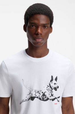 Cotton-jersey T-shirt with animal artwork, White