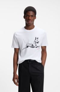 Cotton-jersey T-shirt with animal artwork, White
