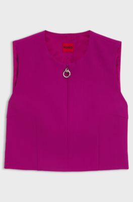 Sleeveless top with zipped neckline, Dark pink