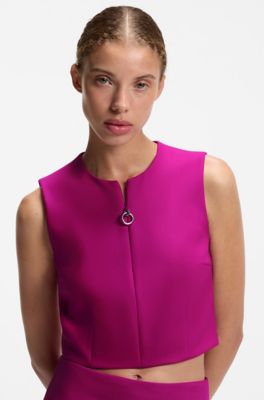Sleeveless top with zipped neckline, Dark pink