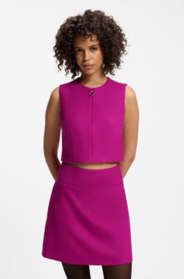 Sleeveless top with zipped neckline, Dark pink