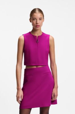 Sleeveless top with zipped neckline, Dark pink