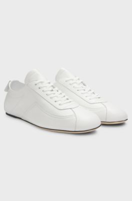 Nappa-leather trainers with debossed logo, White