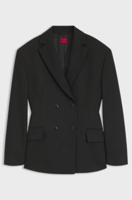 Relaxed-fit double-breasted blazer in stretch fabric, Black