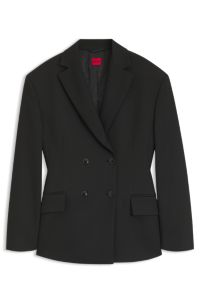 Relaxed-fit double-breasted blazer in stretch fabric, Black