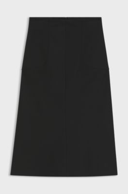 Uitlopende rok met naaddetails, Zwart