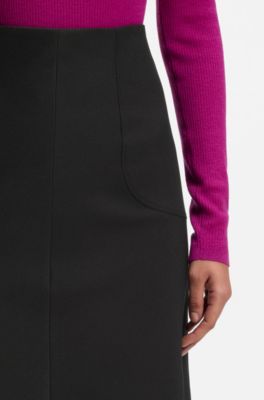 Uitlopende rok met naaddetails, Zwart