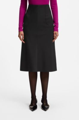 Uitlopende rok met naaddetails, Zwart