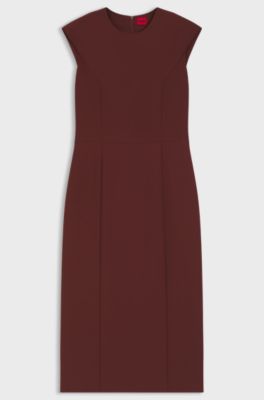 Slim-fit dress with cap sleeves, Brown