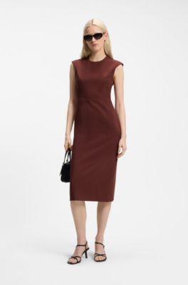 Slim-fit dress with cap sleeves, Brown