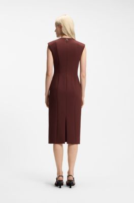 Slim-fit dress with cap sleeves, Brown