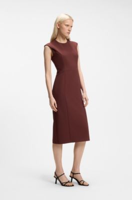 Slim-fit dress with cap sleeves, Brown