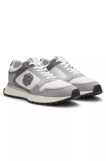 Suede-trim trainers with Double B monogram