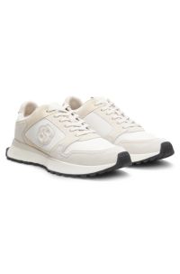 Suede-trim trainers with Double B monogram, White