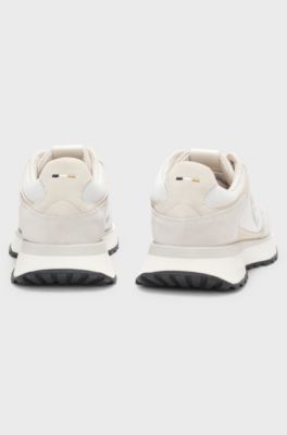 Suede-trim trainers with Double B monogram, White
