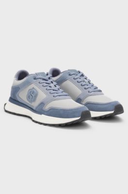 Suede-trim trainers with Double B monogram, Light Blue