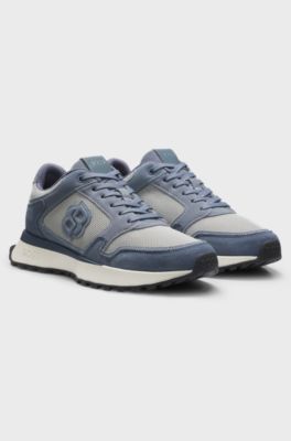 Suede-trim trainers with Double B monogram, Light Blue