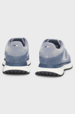Suede-trim trainers with Double B monogram, Light Blue