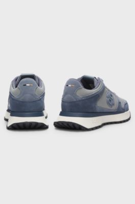 Suede-trim trainers with Double B monogram, Light Blue
