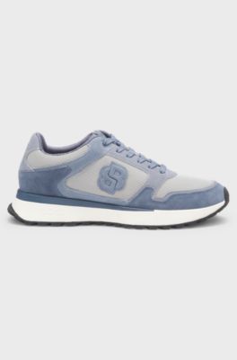 Sneakers con rifiniture in pelle scamosciata e monogramma Double B, Celeste