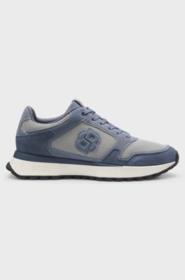 Suede-trim trainers with Double B monogram, Light Blue