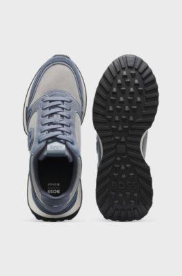 Suede-trim trainers with Double B monogram, Light Blue