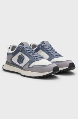 Suede-trim trainers with Double B monogram, Blue