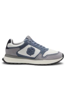 Suede-trim trainers with Double B monogram, Blue
