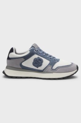 Suede-trim trainers with Double B monogram, Blue