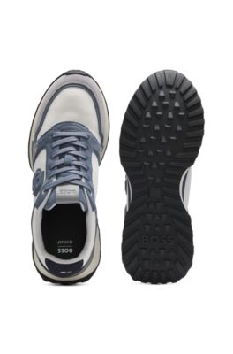 Suede-trim trainers with Double B monogram, Blue