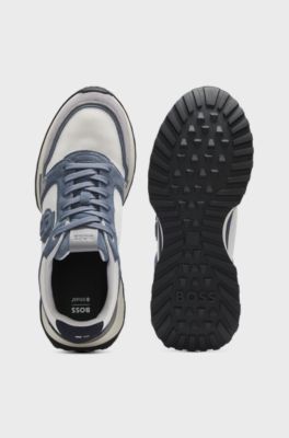 Suede-trim trainers with Double B monogram, Blue