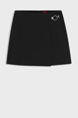 Wrap mini skirt with metal carabiner, Black