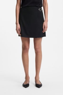 Wrap mini skirt with metal carabiner, Black