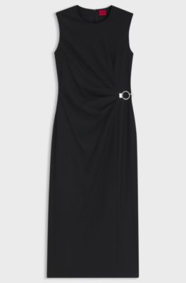 Midi-length dress with metal carabiner, Black