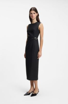 Midi-length dress with metal carabiner, Black