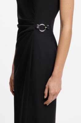 Midi-length dress with metal carabiner, Black