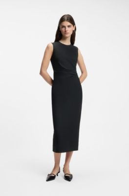 Midi-length dress with metal carabiner, Black