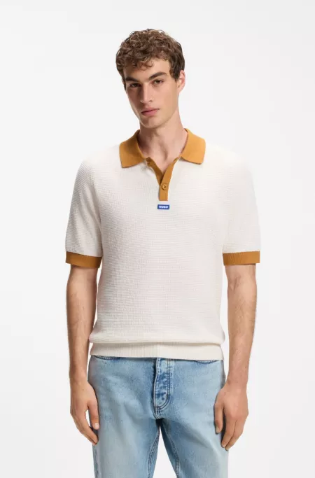 Waffle-knit polo in cotton with contrast trims