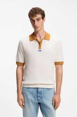 Waffle-knit polo in cotton with contrast trims