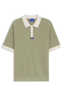Hugo Waffle-knit polo in cotton with contrast trims pikéer herr – bild 4