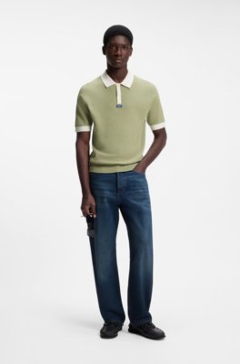 Hugo Waffle-knit polo in cotton with contrast trims pikéer herr – bild 2
