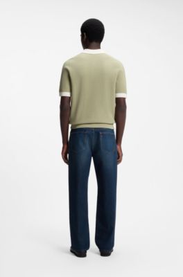 Waffle-knit polo in cotton with contrast trims, Beige