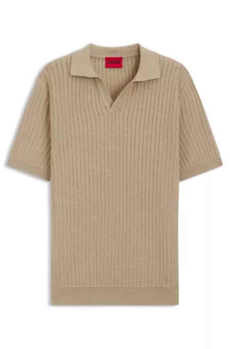 Johnny-collar knit polo in a cotton-linen jacquard