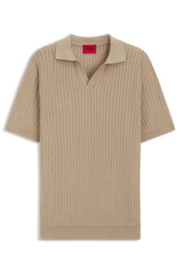 Hugo Johnny-collar knit polo in a cotton-linen jacquard pikéer herr – bild 4