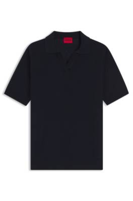 Hugo Johnny-collar knit polo in a cotton-linen jacquard pikéer herr – bild 4