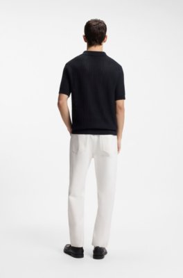 Hugo Johnny-collar knit polo in a cotton-linen jacquard pikéer herr – bild 3